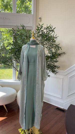 Light Mint Sparkle Luxe Two-Piece Abaya
