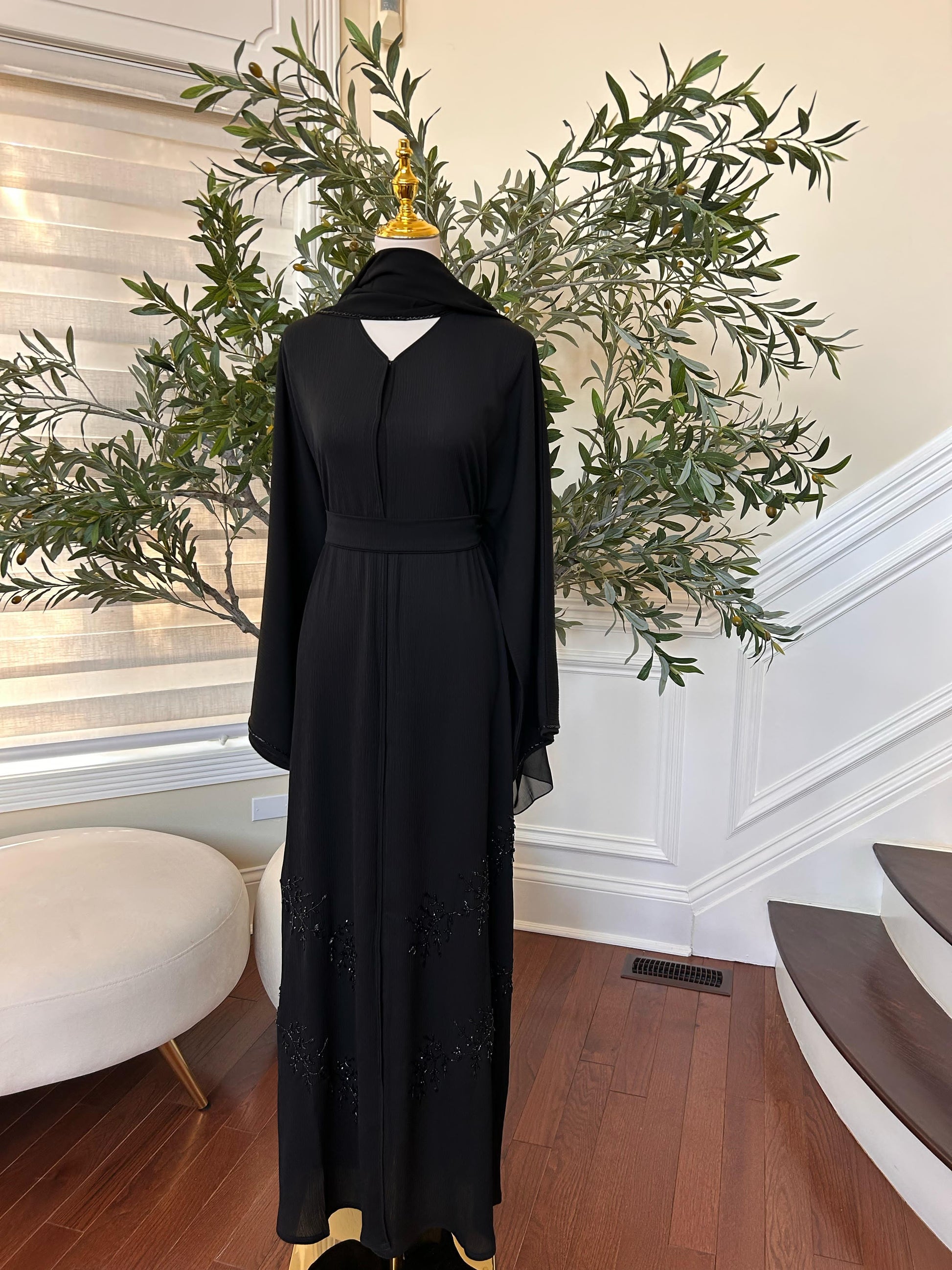 Black Beaded Crystal Abaya