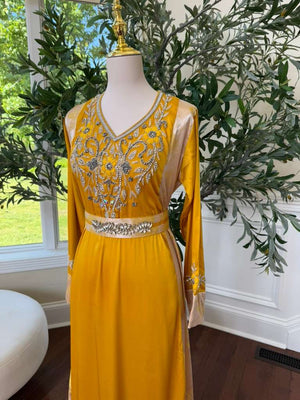 Yellow Beaded Embroidery Elegance Kuftan