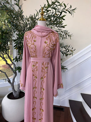 Golden Pink Detail Essence Abaya