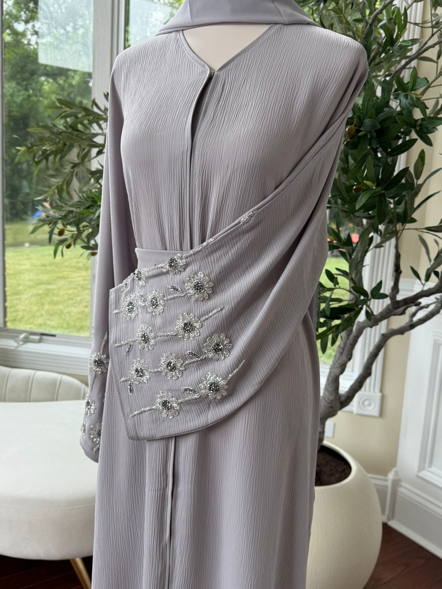 Floral Sleeve Crystal Abaya