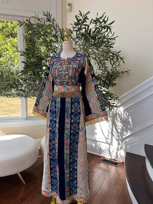 Blue Tatreez Velvet Embroidered Tatreez Thobe