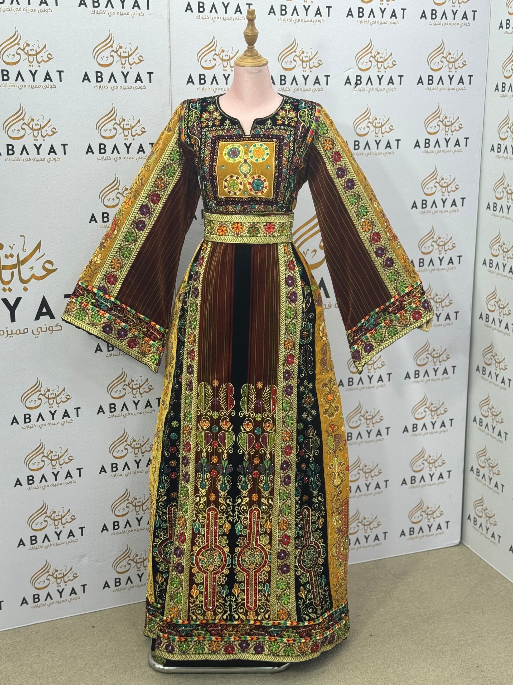 Jana & Nar Velvet Thobe – Golden Palestinian Tatreez Design
