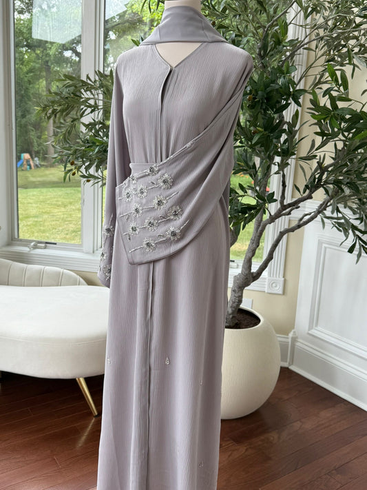 Floral Sleeve Crystal Abaya