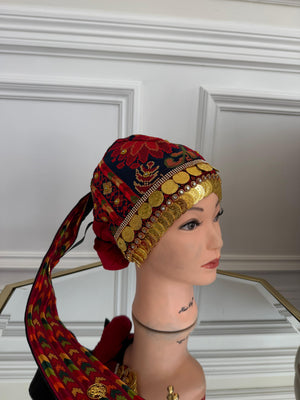 Red Embroidery Coin Head Piece Awka
