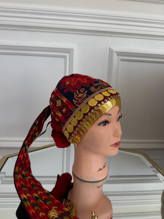 Red Embroidery Coin Head Piece Awka