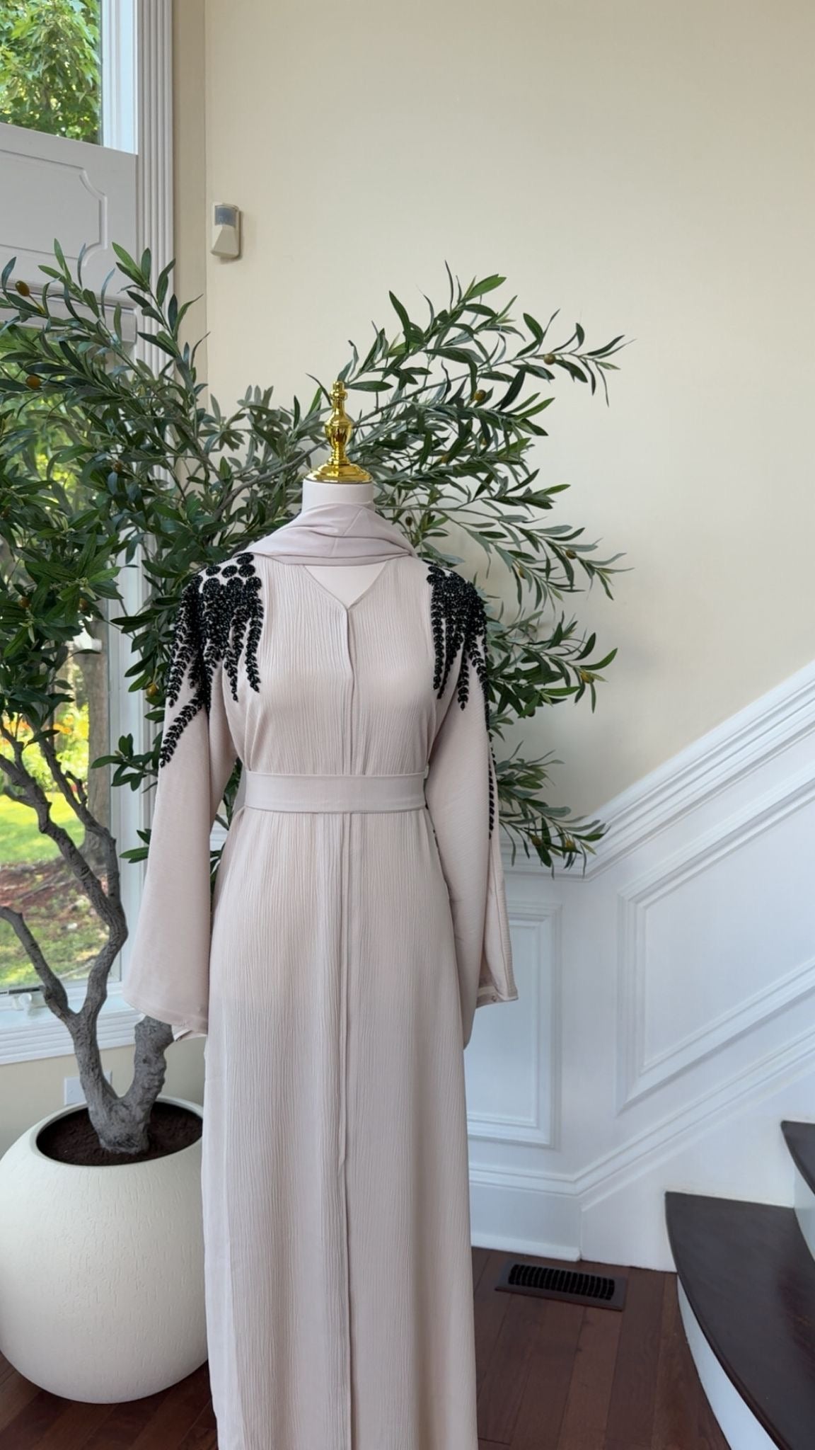 Cream Stone Abaya