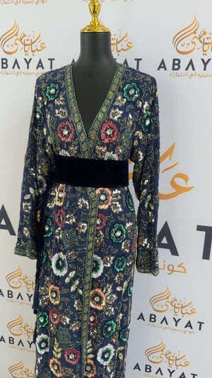 Blue Floral Dress cardigan abaya