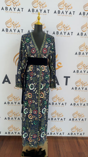 Blue Floral Dress cardigan abaya