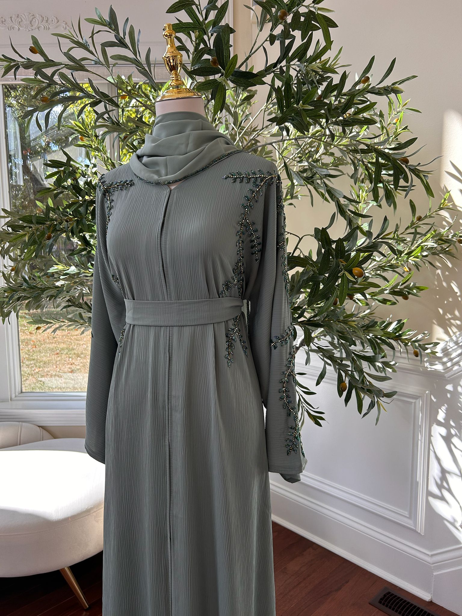 Mint Green Floral Charm Abaya