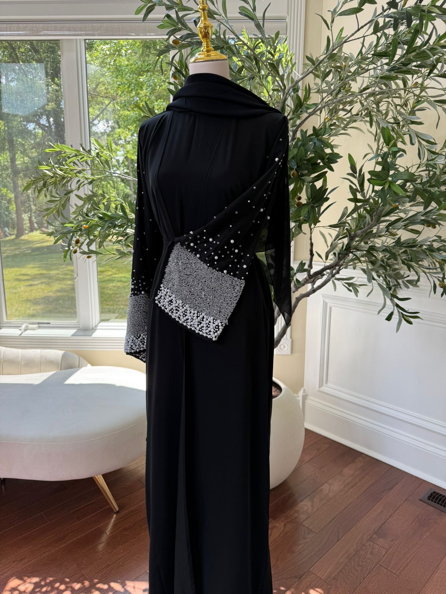 Black Beaded Charm Abaya