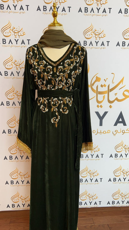 Velvet Green Stoned Abaya