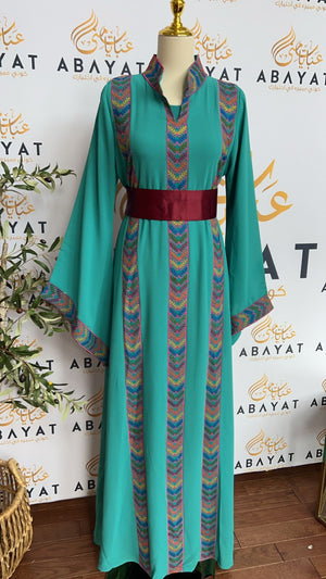 Mint Blue Tatreez Two Piece Abaya