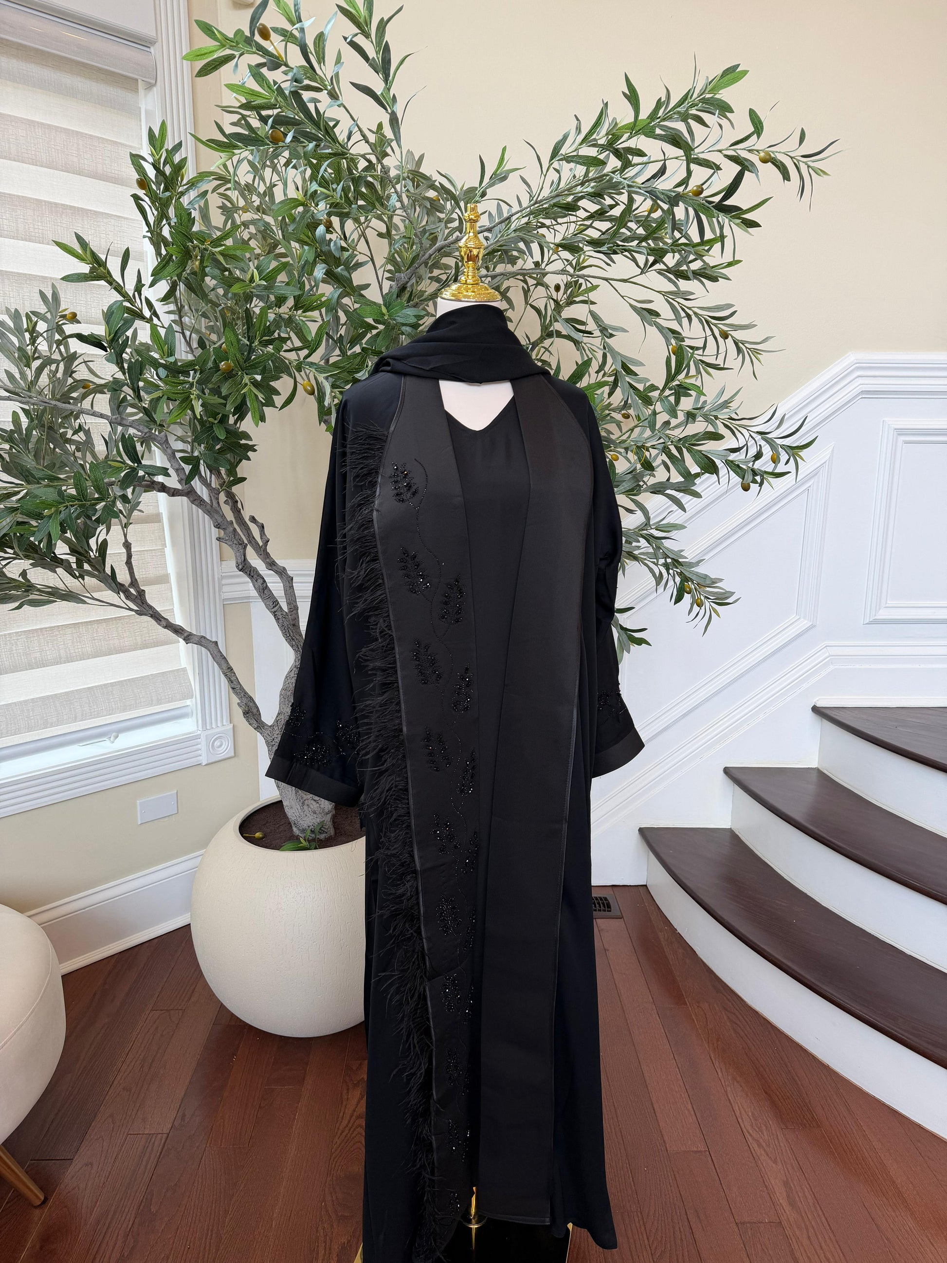 Black Crystal Beaded Abaya