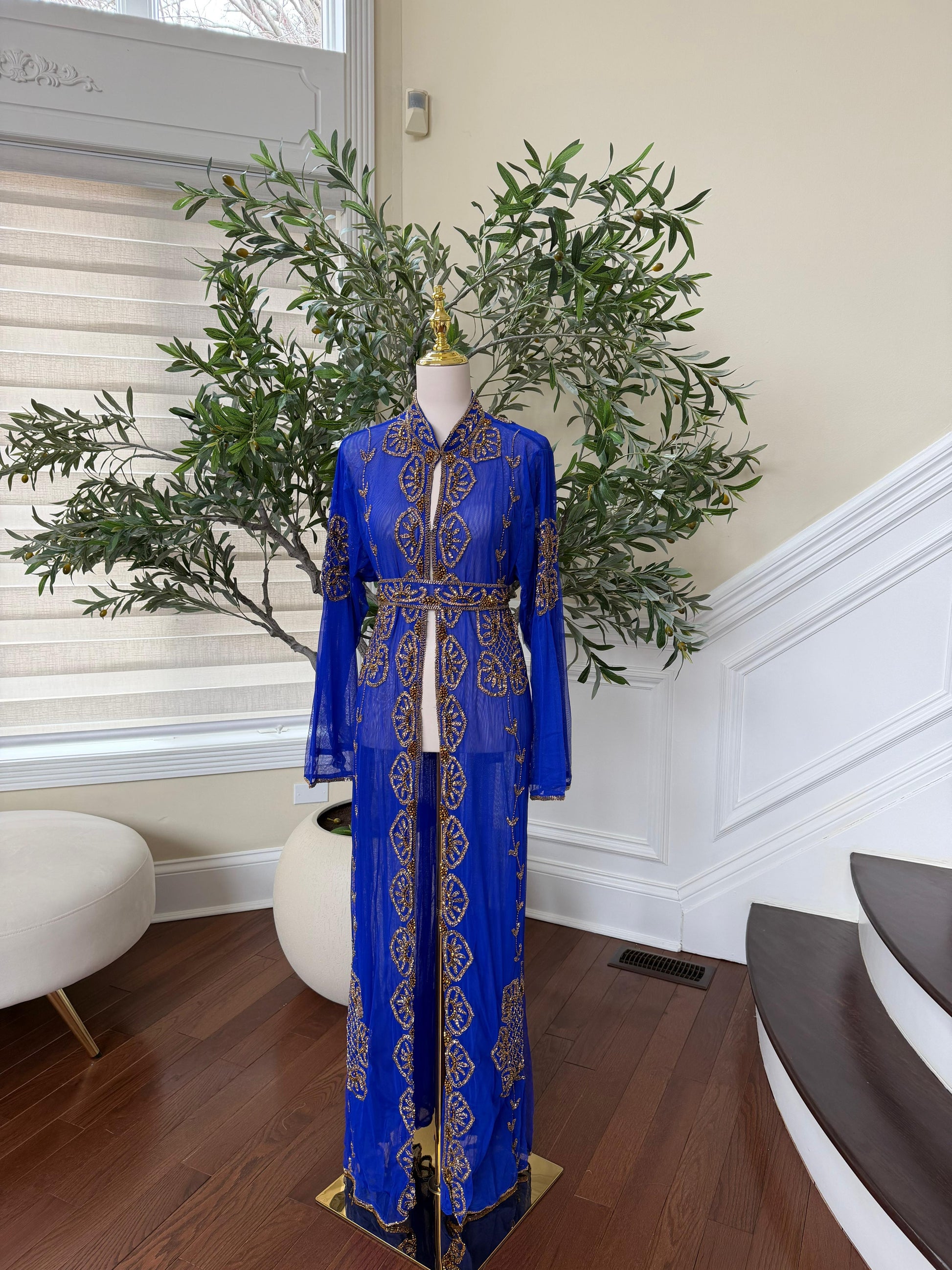 Royal Blue Golden Cardigan Abaya