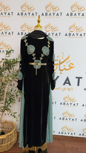 Black Velvet Floral Abaya