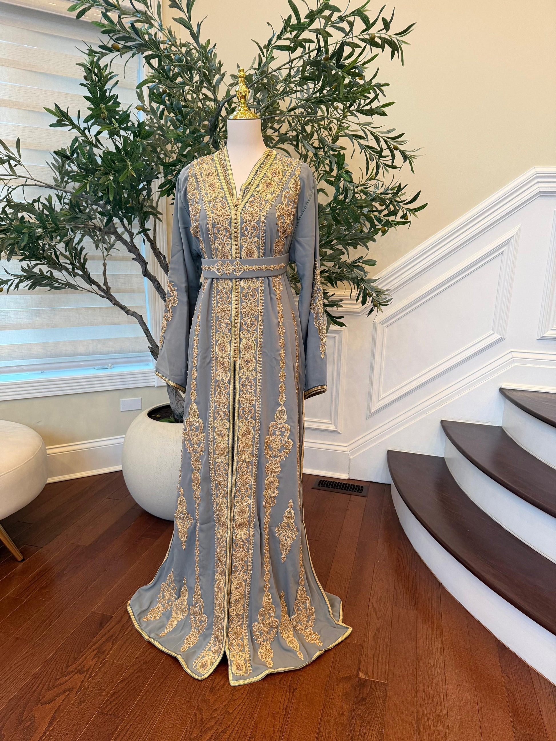Sage Green Embroidery Beaded Kuftan