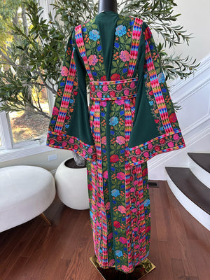 Green Floral Embroidered Tatreez Thobe