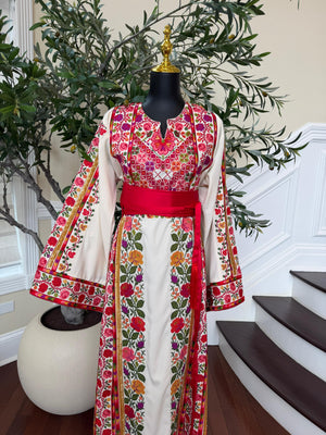 White Floral Embroidery Tatreez Thobe