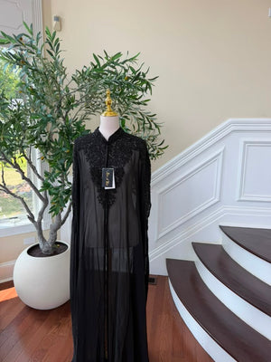 Black Beaded Elegance Charm Cardigan Abaya