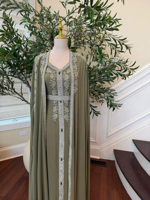 Olive Majesty Beaded Kuftan
