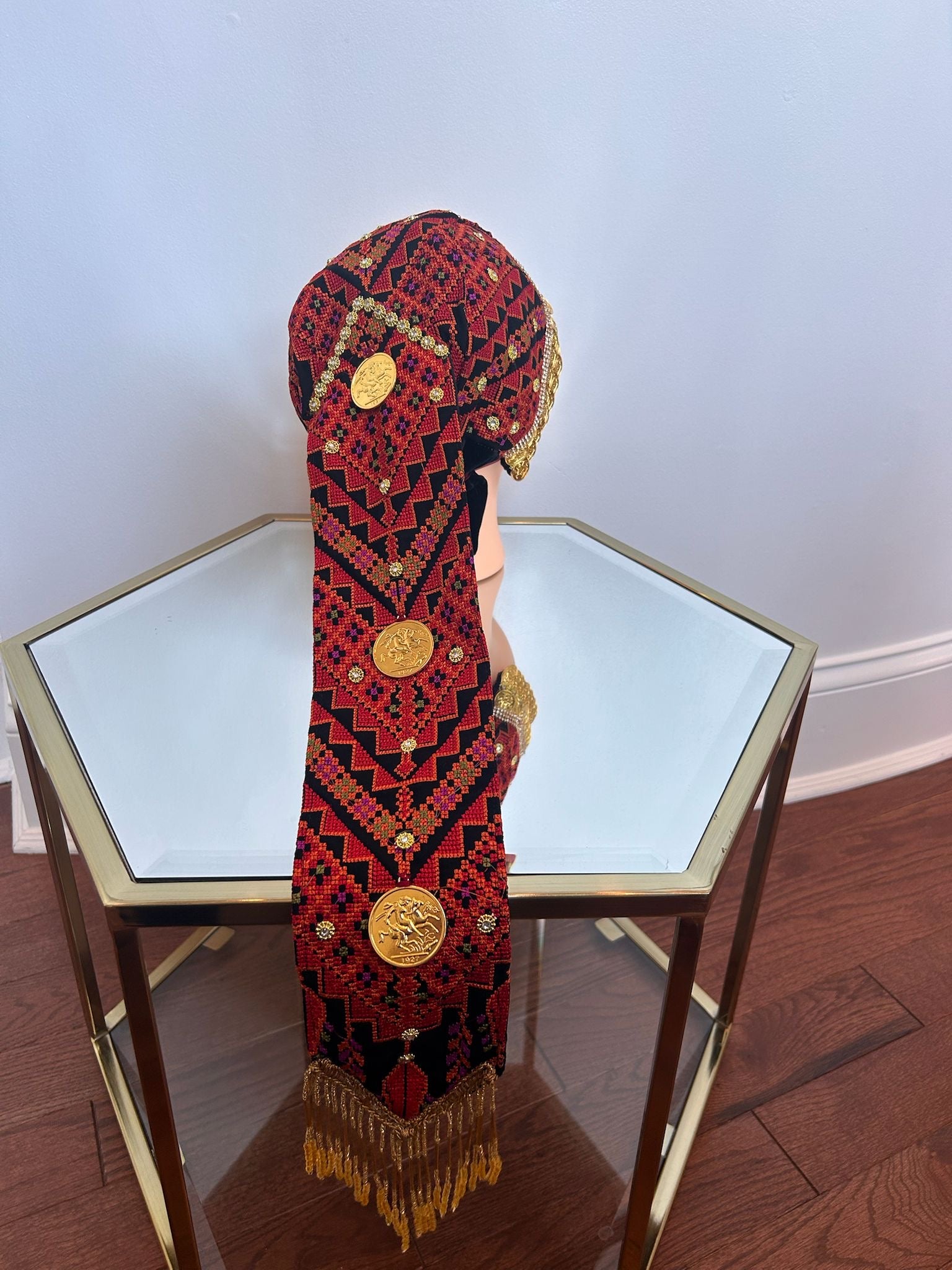 Red Tatreez Coin Head Peice