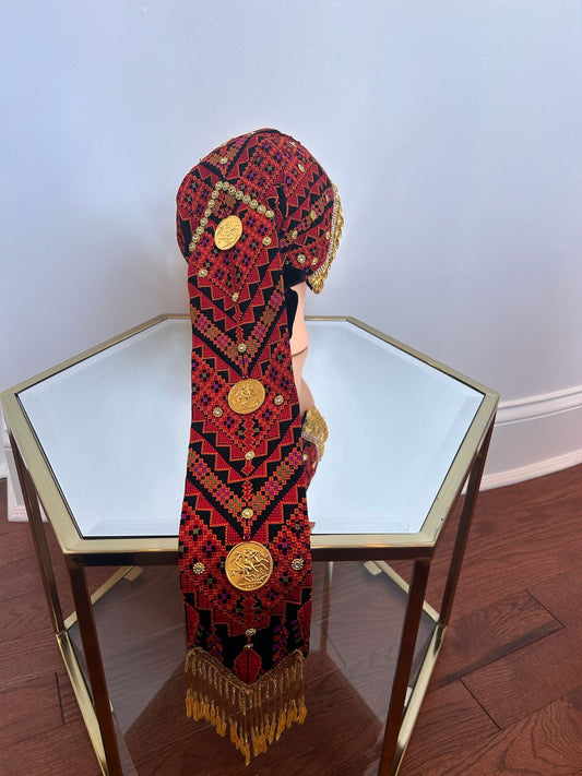 Red Tatreez Coin Head Peice