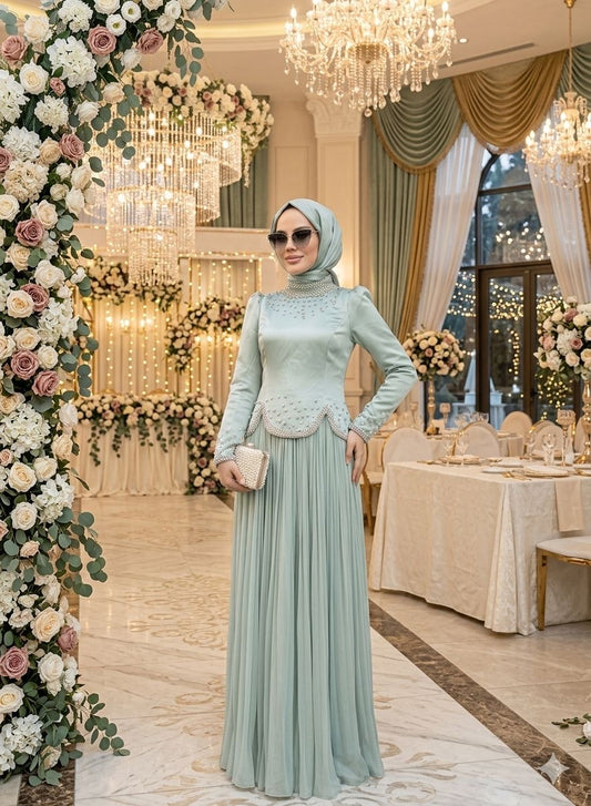 Mint Soft Whisper Beaded Maxi Dress