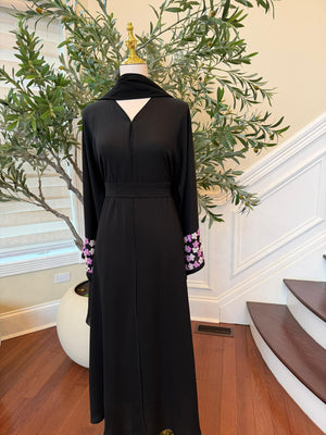 Black Rose Sleeve Beaded Abaya