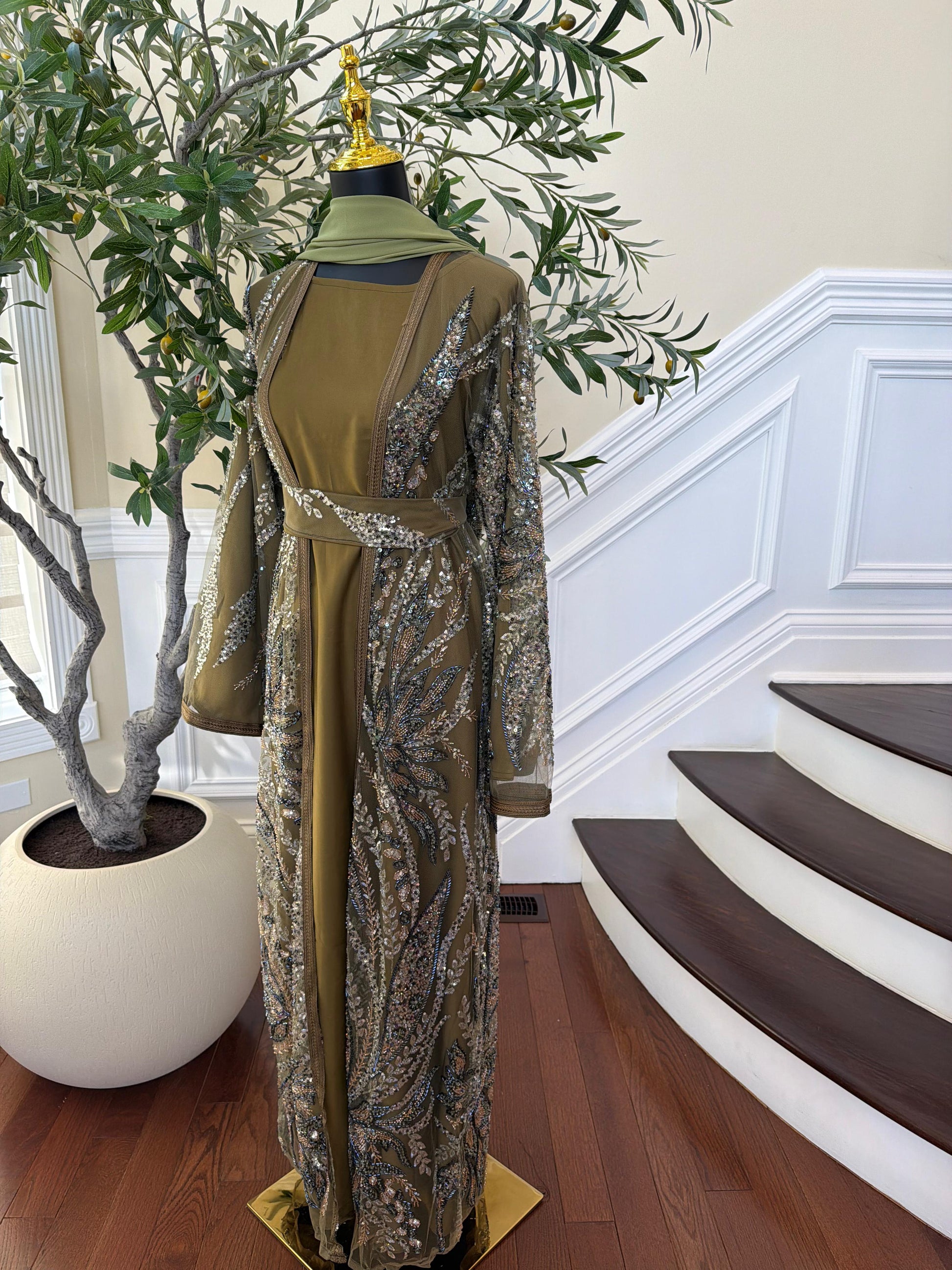 Olive Luxe Sparkle Cardigan Abaya