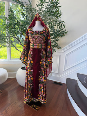 Velvet Red Embroidery Beaded Thobe