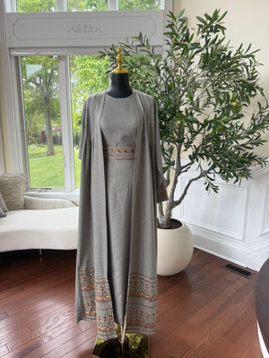 Elegant Soft Sage Tatreez Cardigan Abaya