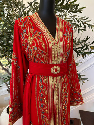 Red Embellished Golden Kuftan