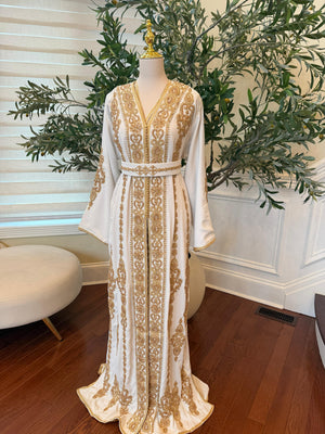 White Embroidery Golden Charm Kuftan