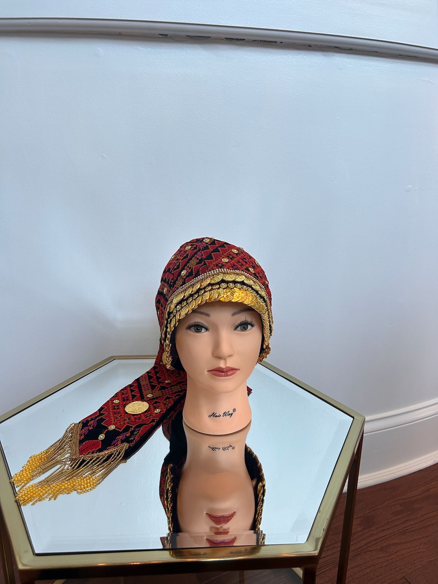 Red Tatreez Coin Head Peice