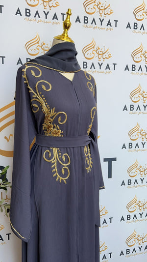 Golden Deep Purple Bloom Abaya