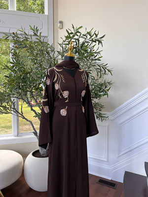 Brown Floral Essence Abaya