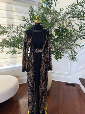 Golden Black Sparkle Cardigan Abaya