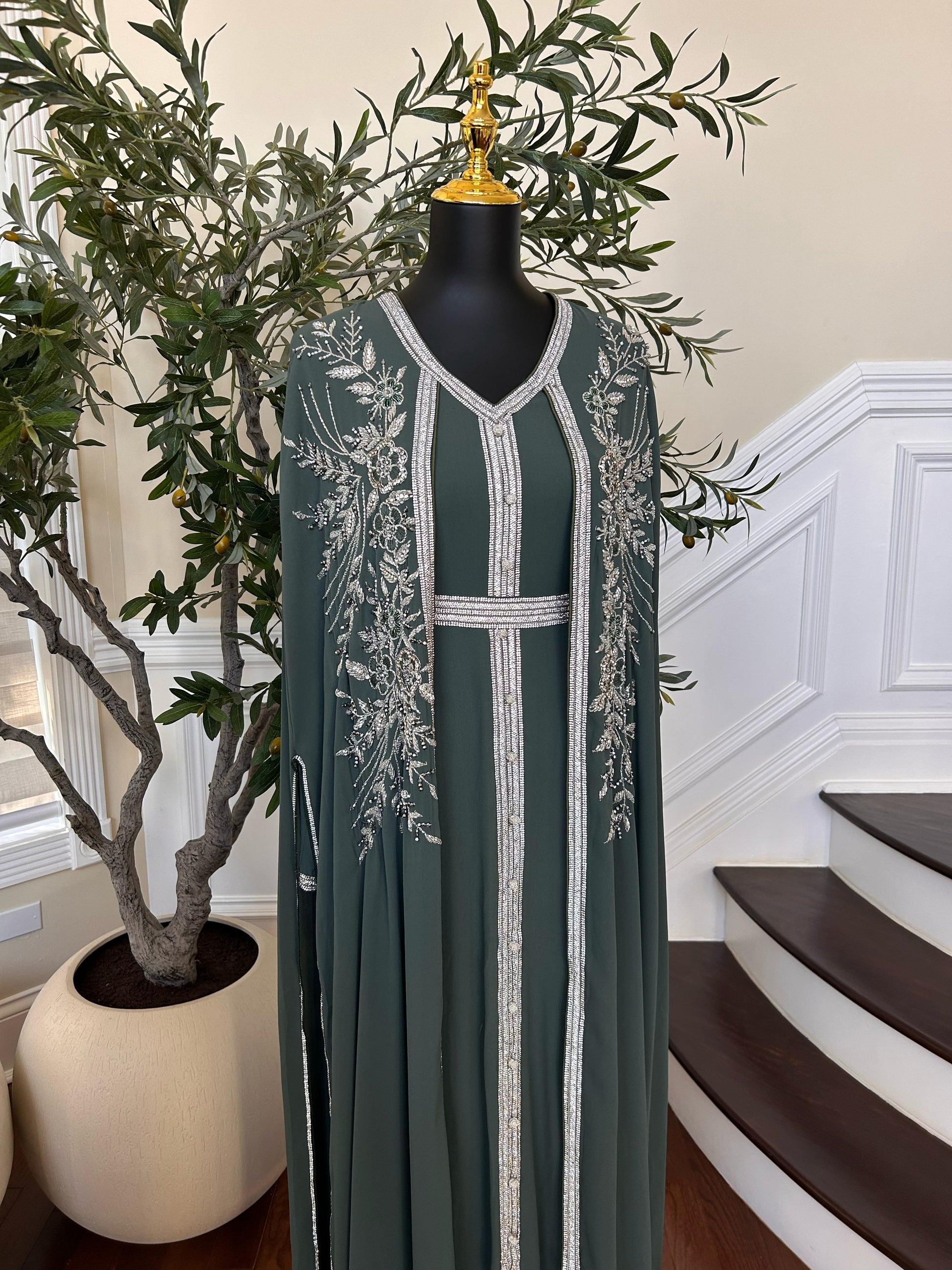 Emerald Green Royale Stone Beaded Kuftan