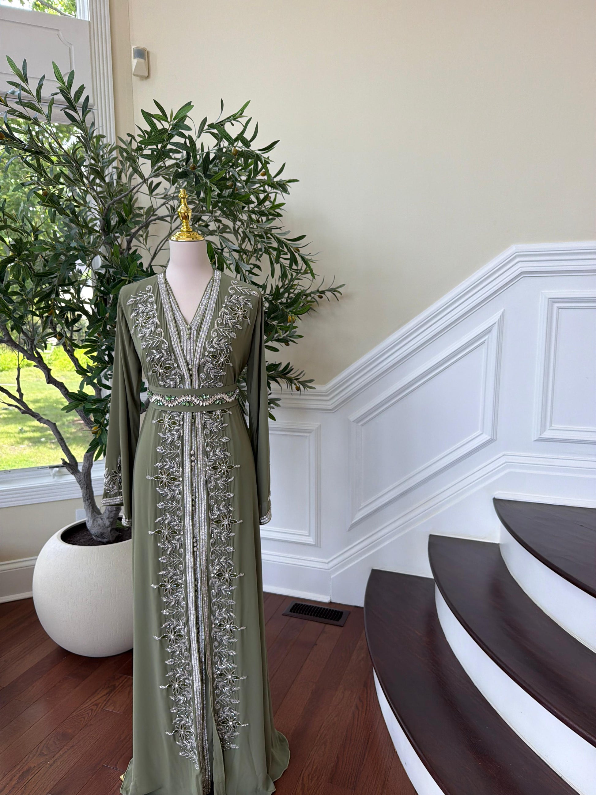 Olive Beaded Embroidery Kuftan