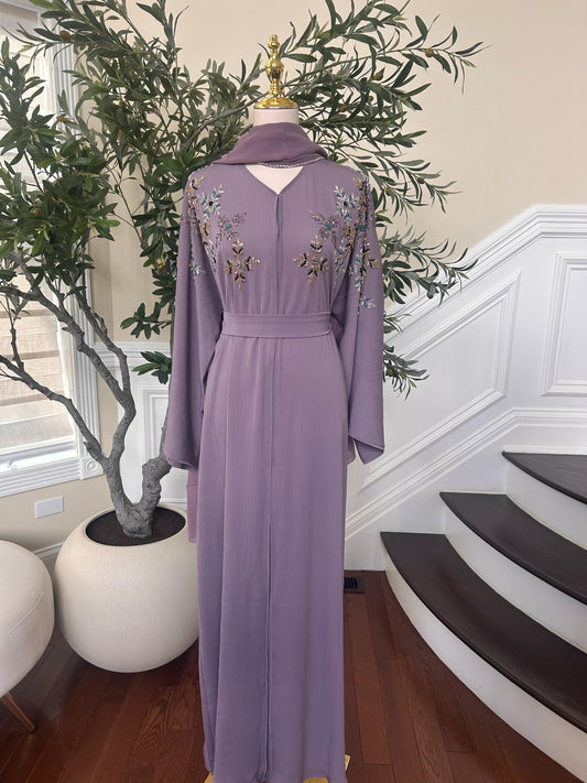 Lavender Beaded Floral Abaya