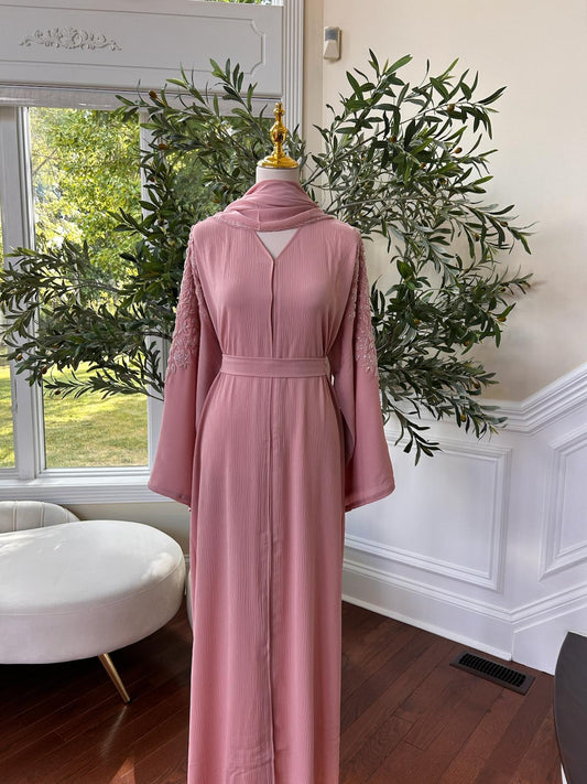 Pink Floral Design Abaya