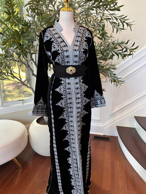Black Velvet Embellished Silver Royale Kuftan