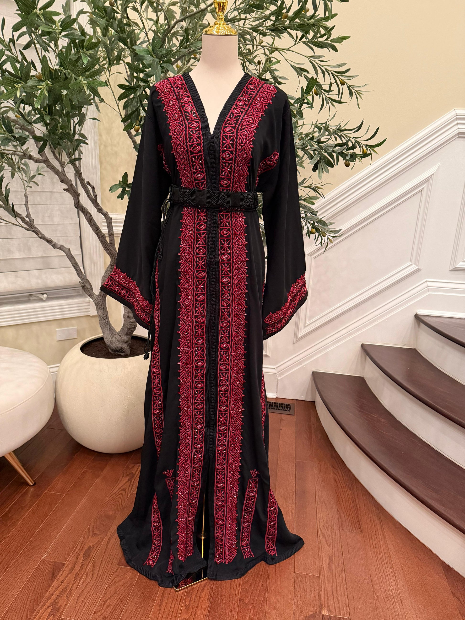 Black Embellished Rose Royale Kuftan