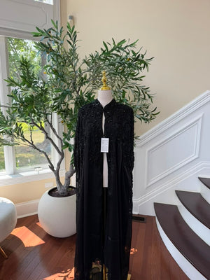 Black Beaded Elegance Cardigan Abaya