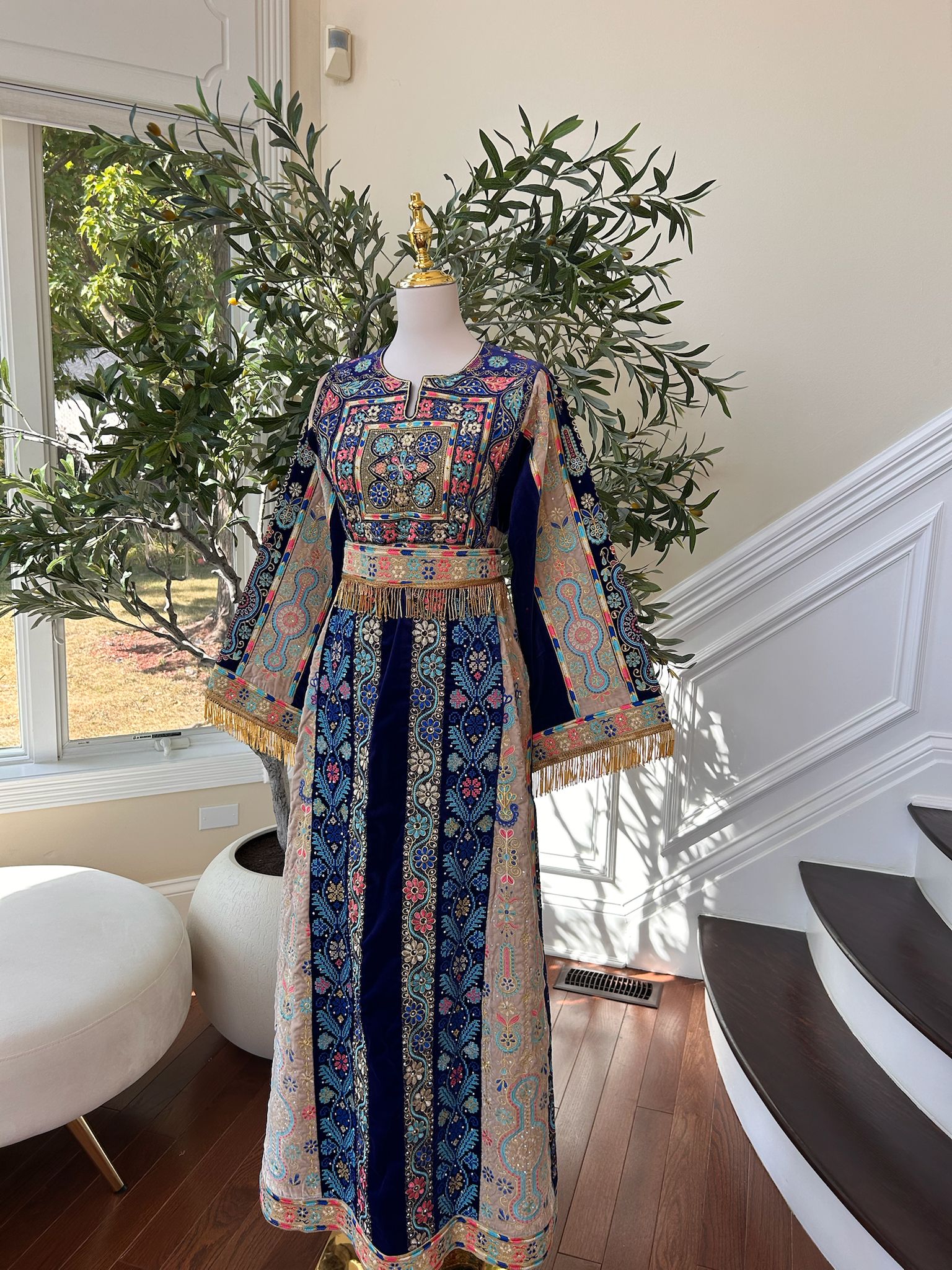 Blue Tatreez Velvet Embroidered Tatreez Thobe