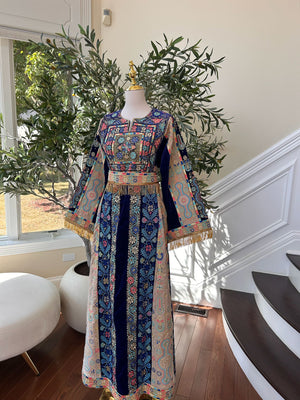 Blue Tatreez Velvet Embroidered Tatreez Thobe