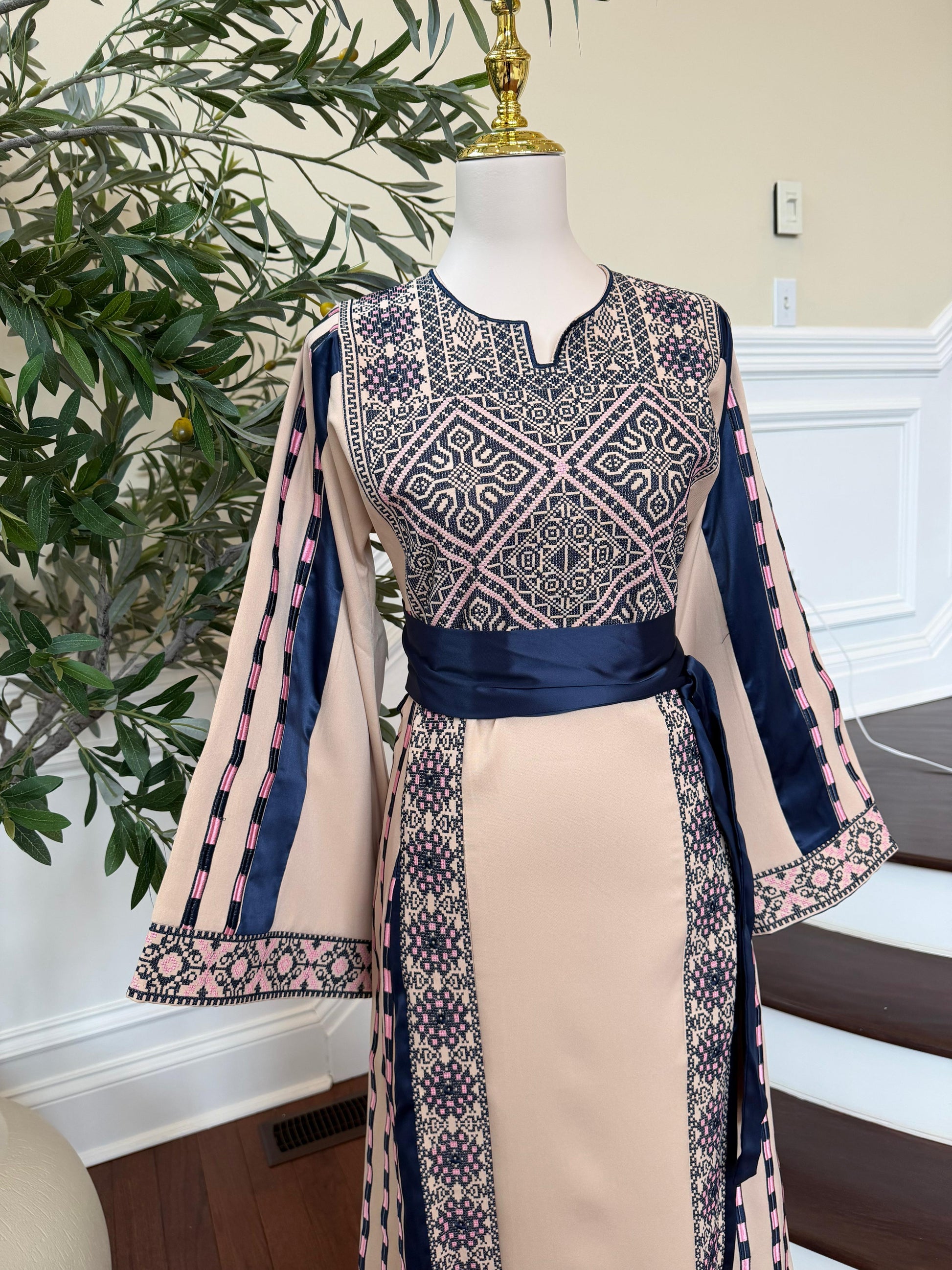 Royal Blue Embroidery Tan Thobe