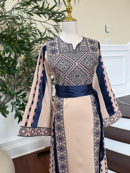 Royal Blue Embroidery Tan Thobe