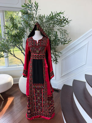 Red And Black satin embroidery tatreez (scarf not included)